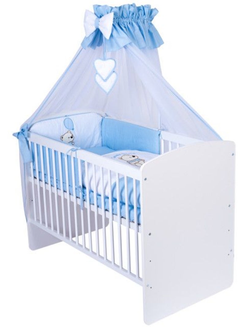 Lit bébé à barreaux - Matelas + parure 11 pièces motif ourson ballon - KMBABY Blanc Bleu - Kiabi