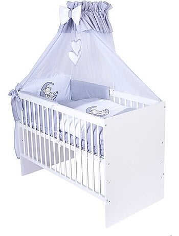 Lit bébé à barreaux - matelas + parure 11 pièces motif ourson lune - kmbaby