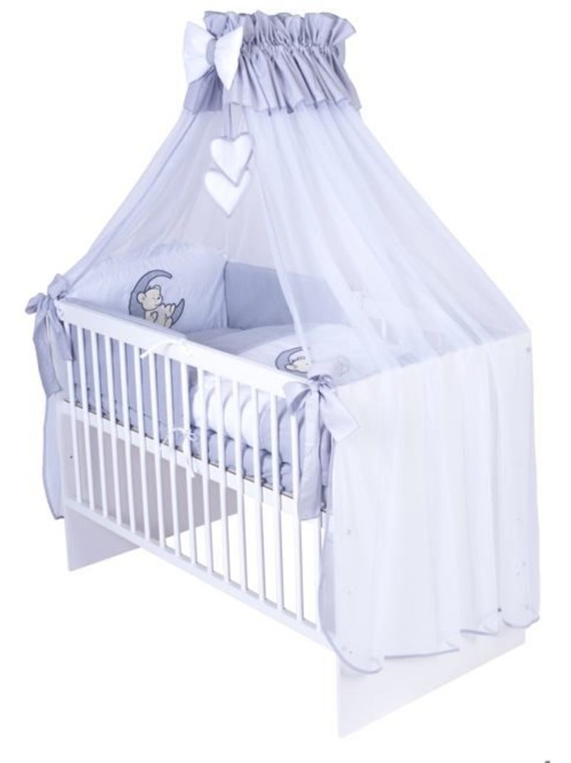 Lit bébé à barreaux - matelas + parure 11 pièces motif ourson lune - kmbaby Blanc Gris - Kiabi