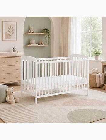 Lit bébé à barreaux - pin massif, matelas inclus - kmbaby