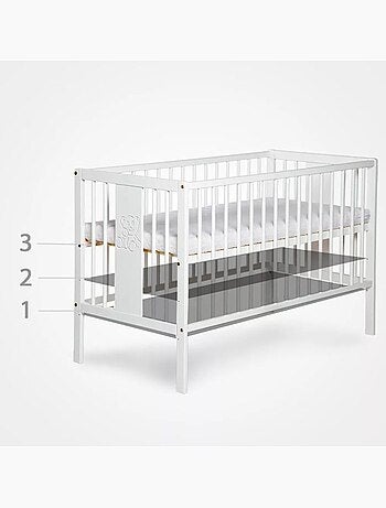 Lit bébé à barreaux - sommier 3 hauteurs, 3 barreaux amovibles - kmbaby