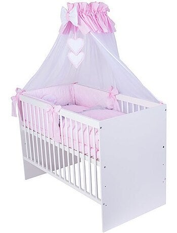 Lit bébé à barreaux avec matelas et parure 11 pièces - kmbaby