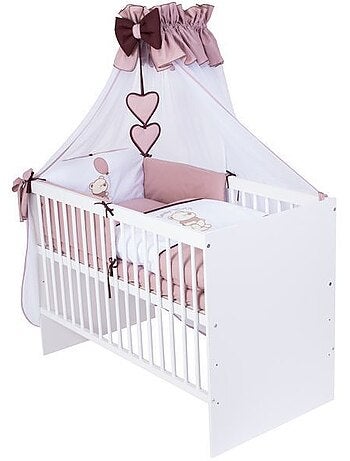 Lit bébé à barreaux avec matelas et parure 11 pièces ourson ballon - kmbaby