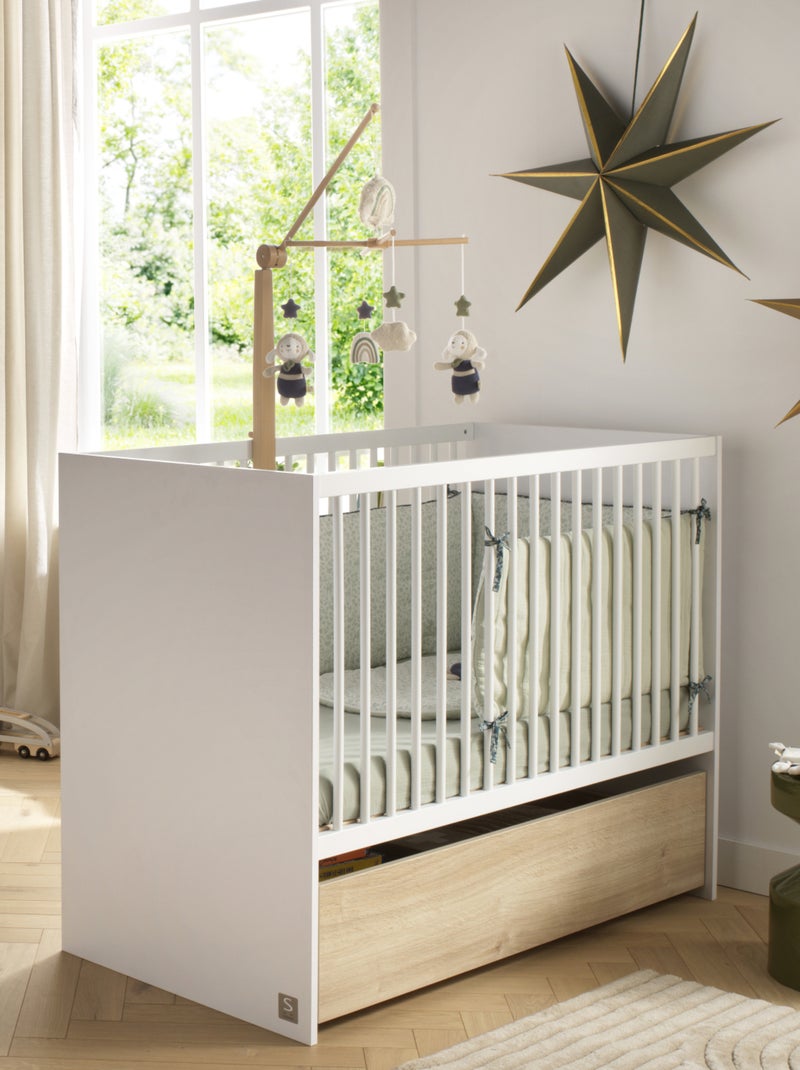 Lit bébé à barreaux avec têtes en panneaux - SAUTHON Blanc - Kiabi