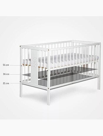 Lit bébé à barreaux en bois de pin et mdf, sommier réglable - kmbaby