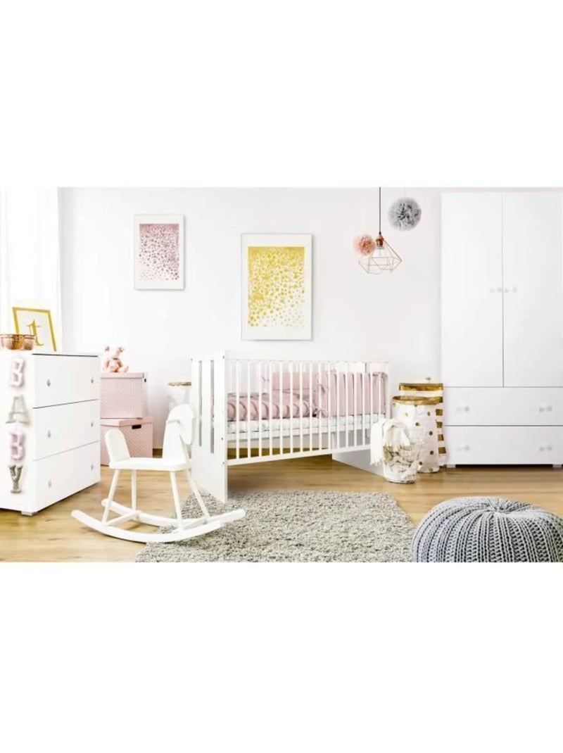 Lit bébé à barreaux en bois de pin et mdf, sommier réglable - kmbaby Blanc - Kiabi