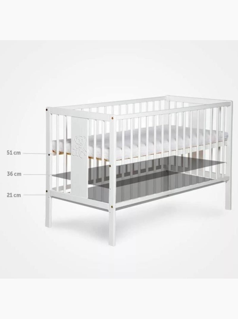 Lit bébé à barreaux en bois de pin et mdf, sommier réglable - kmbaby Blanc - Kiabi