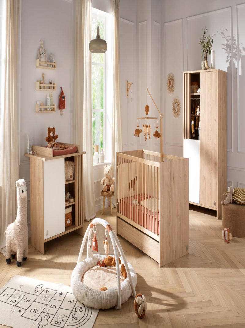 Lit bébé à barreaux en bois décor chêne suave avec matelas - SAUTHON Marron - Kiabi