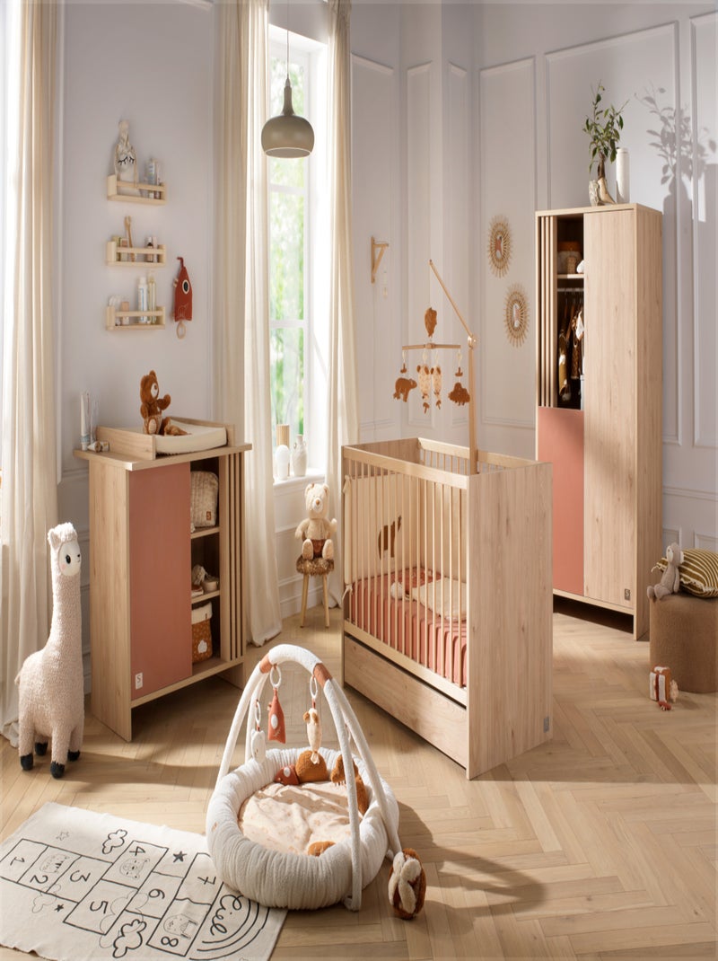Lit bébé à barreaux en bois décor chêne suave avec matelas - SAUTHON Marron - Kiabi