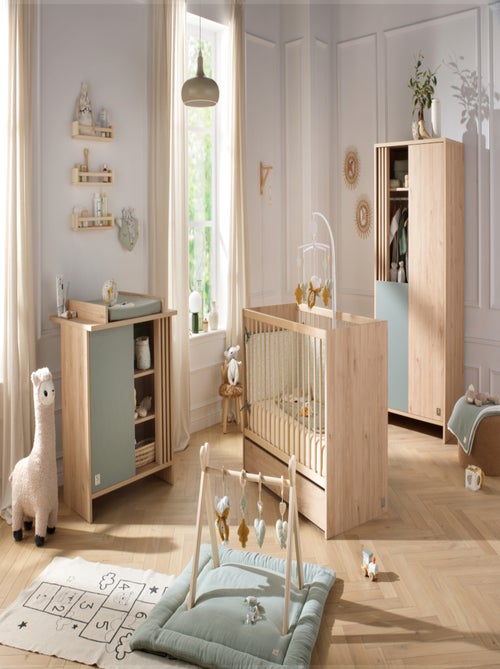 Lit bébé à barreaux en bois décor chêne suave avec matelas - SAUTHON - Kiabi