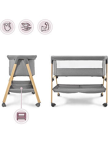 Lit bébé autoportant avec matelas berceau et lit de voyage pliable gris – HyperMotion