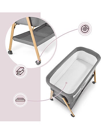 Lit bébé autoportant avec matelas berceau et lit de voyage pliable gris – HyperMotion