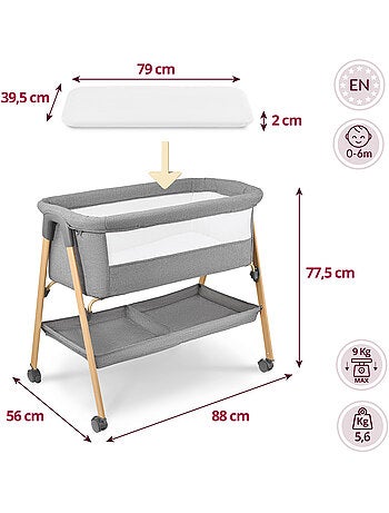 Lit bébé autoportant avec matelas berceau et lit de voyage pliable gris – HyperMotion