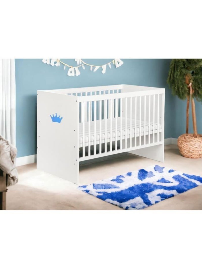 Lit bébé avec matelas - sommier 3 hauteurs, 3 barreaux amovibles - kmbaby Blanc Bleu - Kiabi