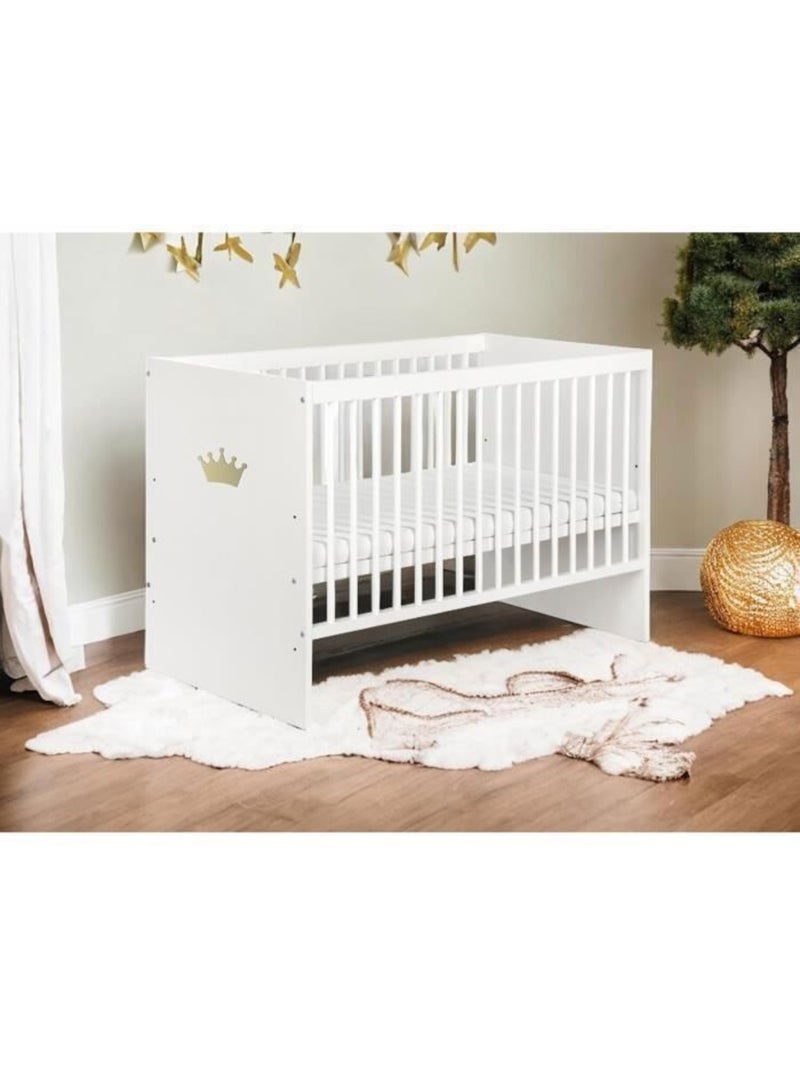 Lit bébé avec matelas - sommier 3 hauteurs, 3 barreaux amovibles - kmbaby Blanc Doré - Kiabi