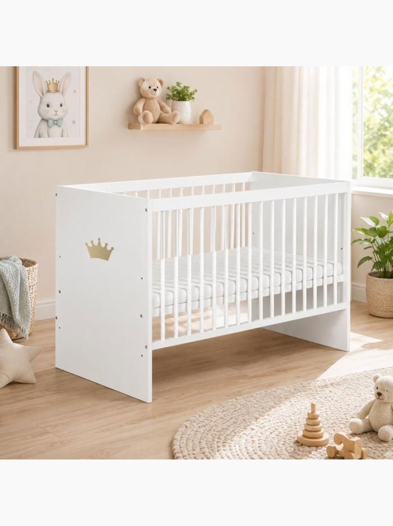 Lit bébé avec matelas - sommier 3 hauteurs, 3 barreaux amovibles - kmbaby Blanc Doré - Kiabi