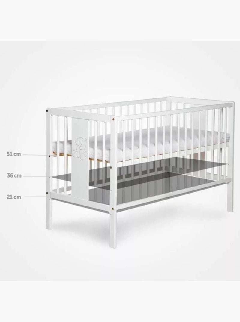 Lit bébé avec matelas - sommier 3 hauteurs, 3 barreaux amovibles - kmbaby Blanc - Kiabi