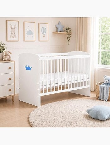 Lit bébé avec matelas - sommier réglable 3 hauteurs, 3 barreaux amovibles - kmbaby