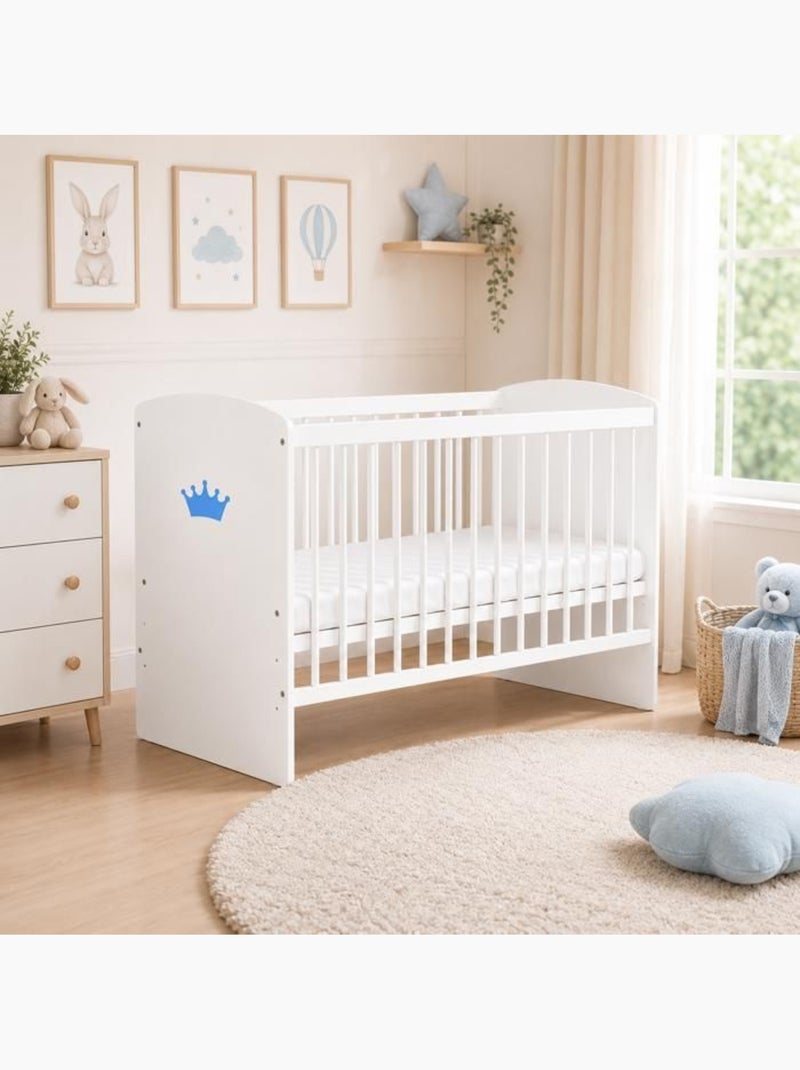 Lit bébé avec matelas - sommier réglable 3 hauteurs, 3 barreaux amovibles - kmbaby Blanc Bleu - Kiabi