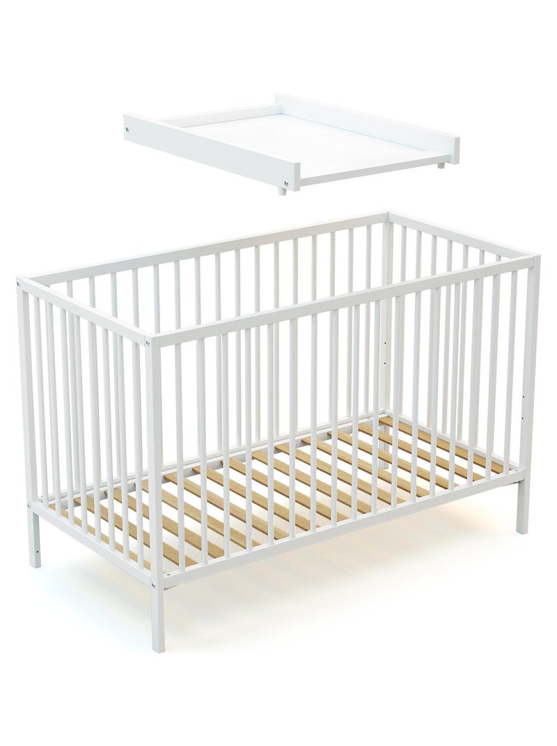 Lit bébé avec plan à langer en bois Blanc - Kiabi