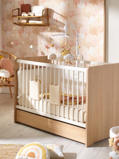 Lit bébé avec têtes de lit arrondies en bois décor chêne miel - SAUTHON - Kiabi