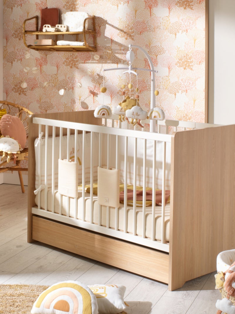 Lit bébé avec têtes de lit arrondies en bois décor chêne miel - SAUTHON Beige - Kiabi