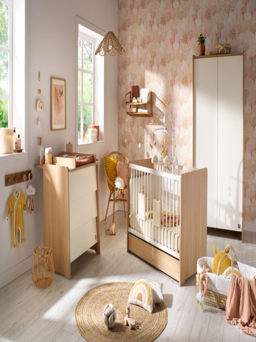 Lit bébé avec têtes de lit arrondies en bois décor chêne miel - SAUTHON - Kiabi