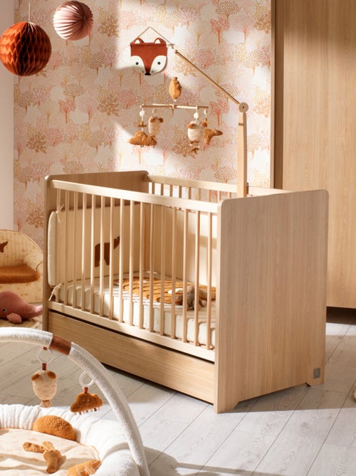 Lit bébé avec têtes de lit arrondies en bois décor chêne miel - SAUTHON - Kiabi