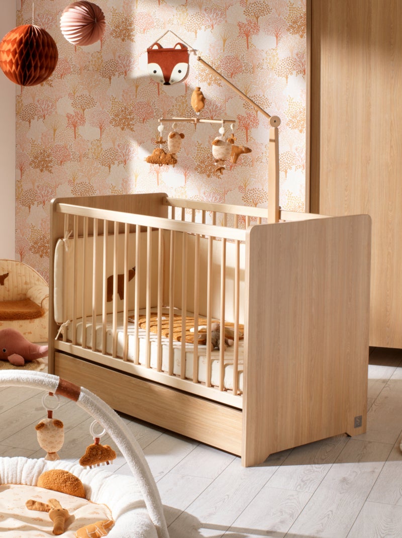 Lit bébé avec têtes de lit arrondies en bois décor chêne miel - SAUTHON Marron - Kiabi