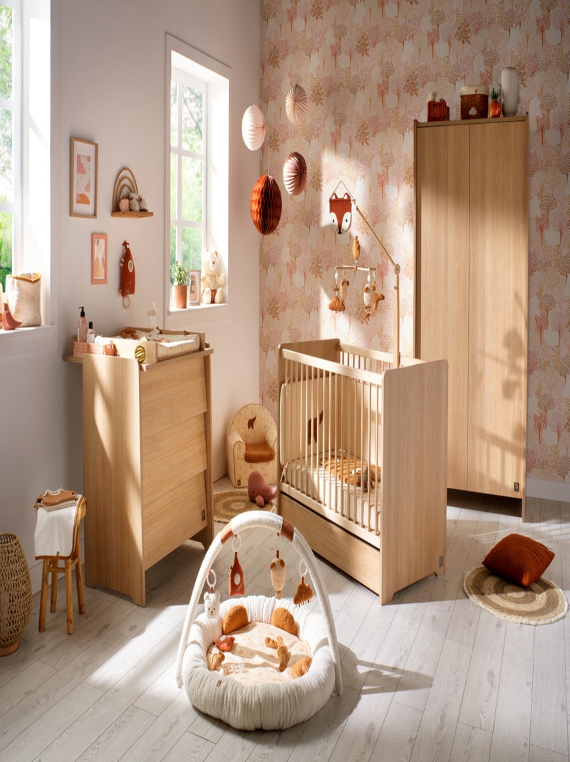 Lit bébé avec têtes de lit arrondies en bois décor chêne miel - SAUTHON Marron - Kiabi