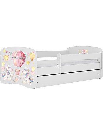 Lit bébé ballon et licornes blanc avec tiroir sans matelas 140/70