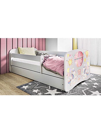 Lit bébé ballon et licornes blanc avec tiroir sans matelas 140/70
