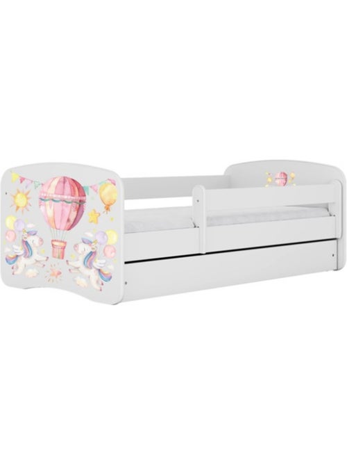 Lit bébé ballon et licornes blanc avec tiroir sans matelas 140/70 - Kiabi
