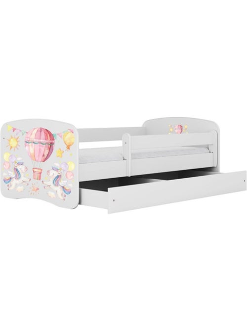 Lit bébé ballon et licornes blanc avec tiroir sans matelas 140/70 - Kiabi