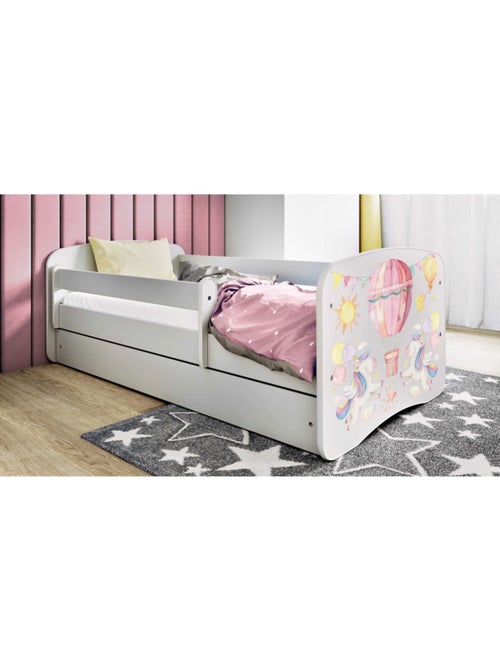Lit bébé ballon et licornes blanc avec tiroir sans matelas 140/70 - Kiabi