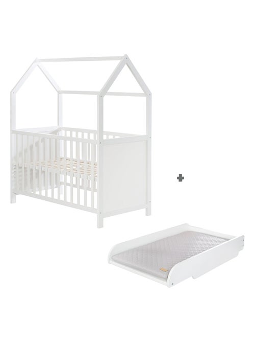 Lit bébé cabane 60 x 120 convertible en cododo + plan et matelas à langer ROBA - Kiabi