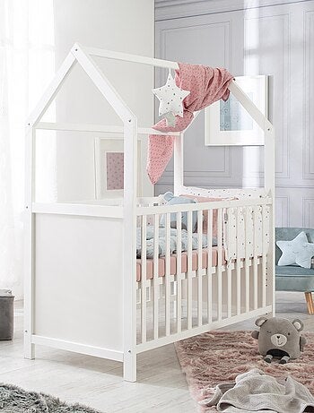 Lit bébé cabane 60 x 120 en bois FSC convertible en cododo et canapé ROBA