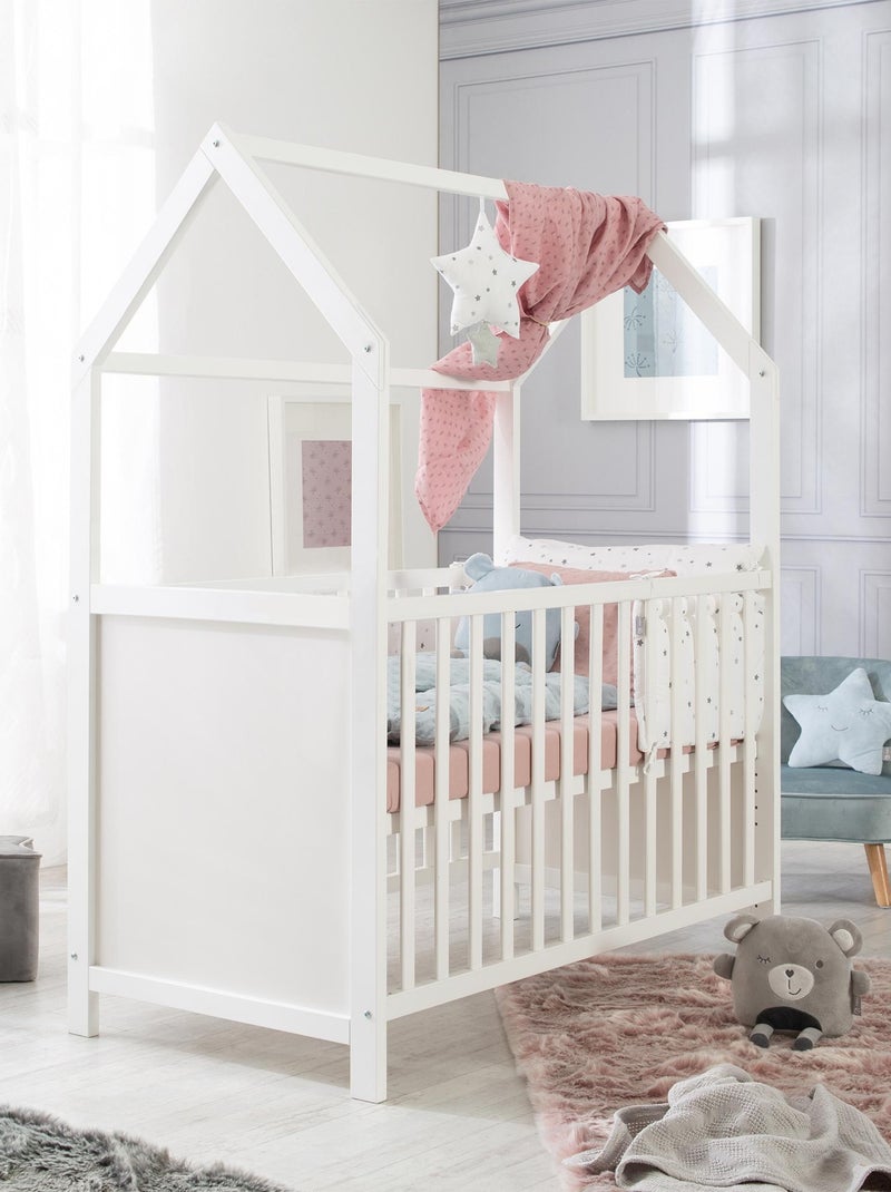 Lit bébé cabane 60 x 120 en bois FSC convertible en cododo et canapé ROBA Blanc - Kiabi