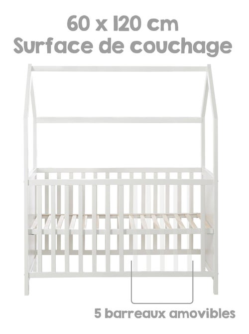 Lit bébé cabane 60 x 120 en bois FSC convertible en cododo et canapé ROBA - Kiabi