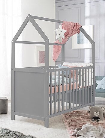Lit bébé cabane 60 x 120 en bois FSC convertible en cododo et canapé ROBA