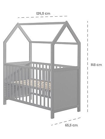 Lit bébé cabane 60 x 120 en bois FSC convertible en cododo et canapé ROBA