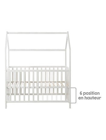 Lit bébé cabane 60 x 120 en bois FSC convertible en cododo et canapé ROBA