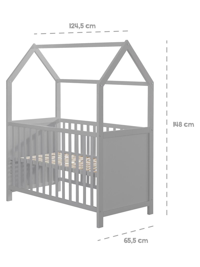 Lit bébé cabane 60 x 120 en bois FSC convertible en cododo et canapé ROBA Gris taupe - Kiabi