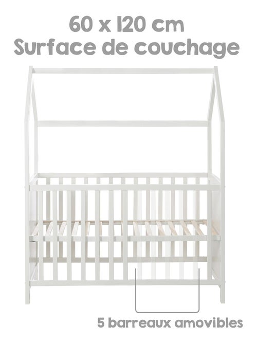 Lit bébé cabane 60 x 120 en bois FSC convertible en cododo et canapé ROBA - Kiabi