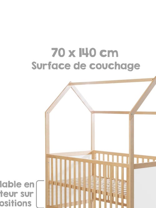 Lit bébé cabane 70 x 140 évolutif transformable en lit junior bois FSC - ROBA - Kiabi