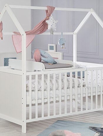 Lit bébé cabane avec plan et matelas à langer - Convertible en lit cododo 'Roba'