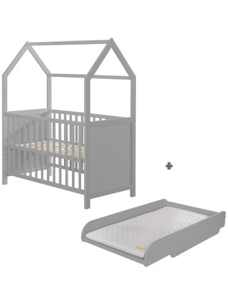 Lit bébé cabane avec plan et matelas à langer - Convertible en lit cododo 'Roba'