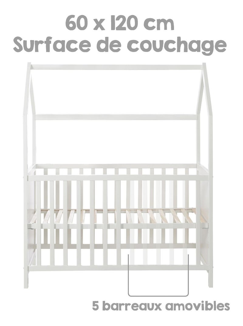 Lit bébé cabane convertible en cododo et canapé - Hauteur réglable 'Roba' Blanc - Kiabi
