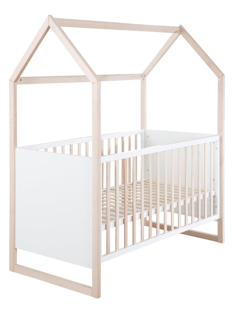 Lit bébé cabane convertible en lit enfant jusqu'à 7 ans - Hauteur réglable 'Roba' Blanc Marron - Kiabi