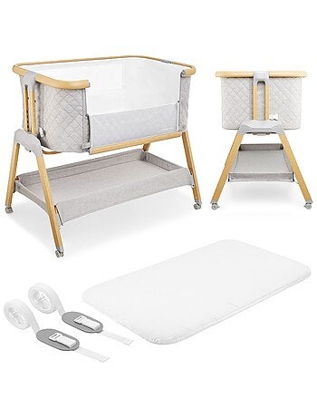 Lit Bébé Cododo 9 kg max, Lit Parapluie, Réglable Hauteur 7 Niveaux, 4 Roues, Côté Latéral Ouvrable